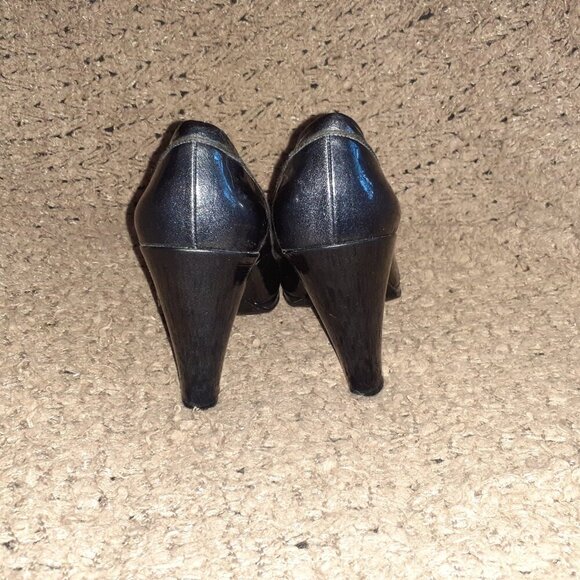 MARC BY MARC JACOBS-Metallic Blue Patent Leather Peep Toe Pumps/Bow-Sz 39-NM - Picture 6 of 8